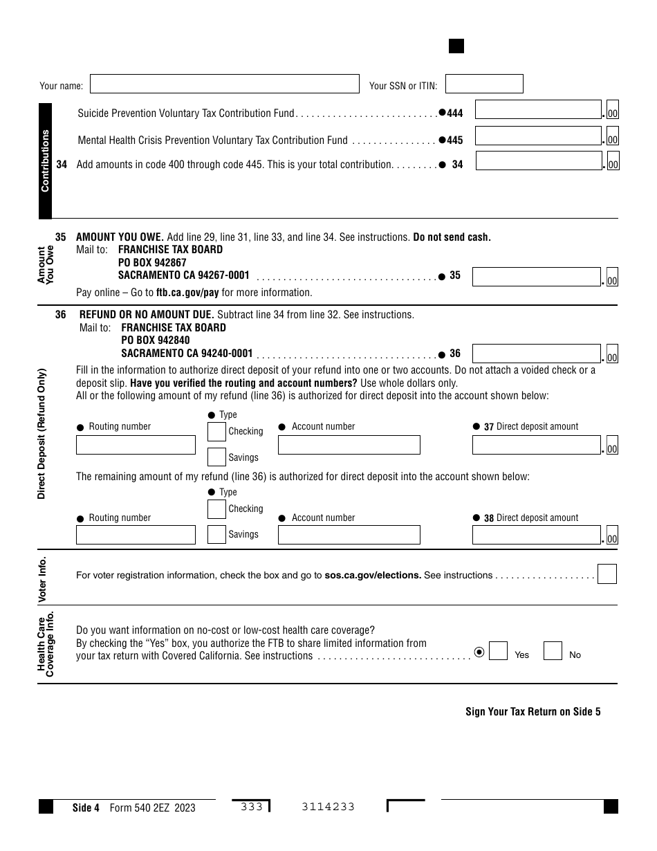 Form 540 2EZ Download Fillable PDF or Fill Online California Resident