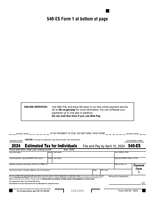 Form 540-ES 2024 Printable Pdf