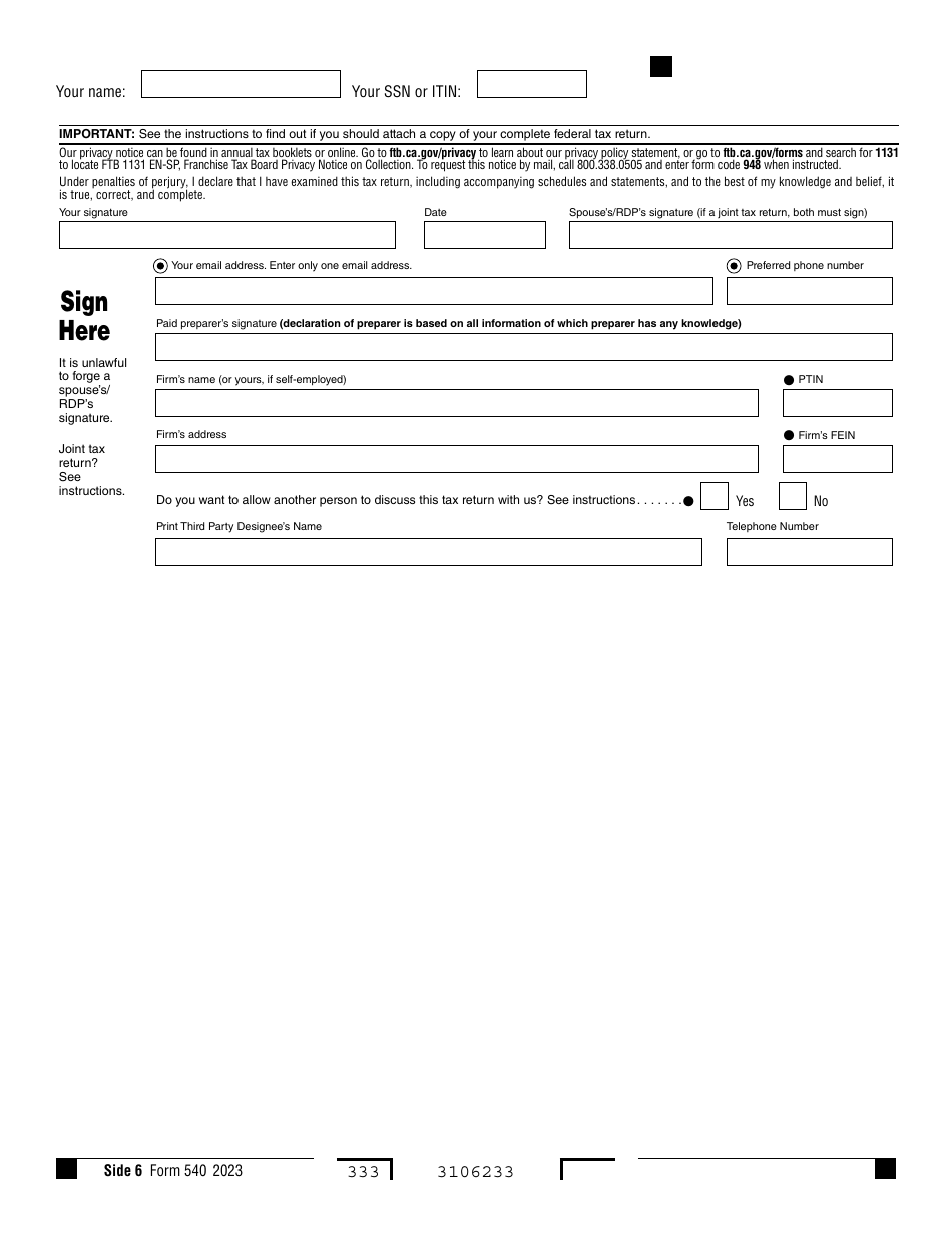 Form 540 California Resident Income Tax Return - California, Page 6