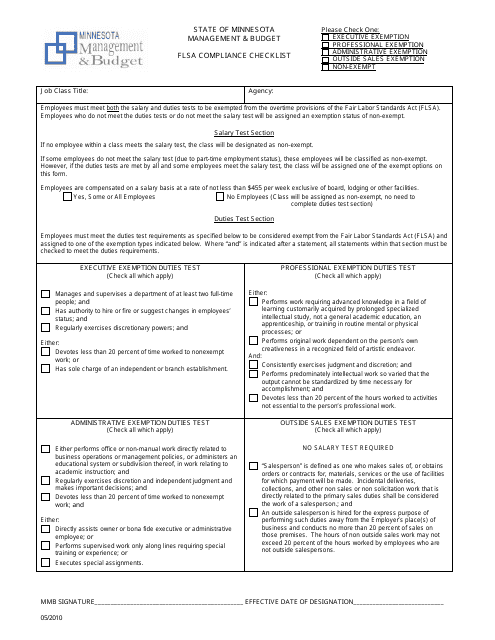 Flsa Compliance Checklist - Minnesota