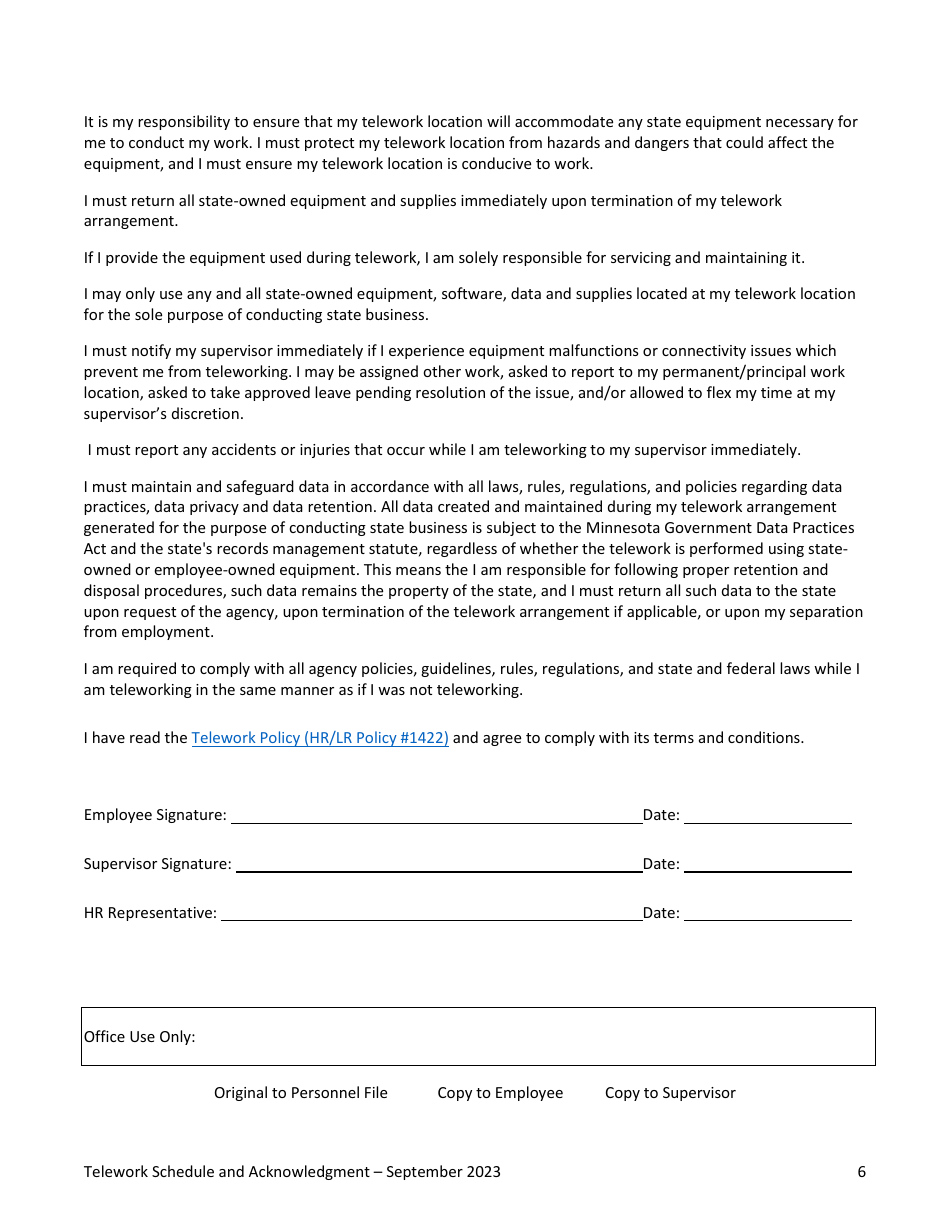 Telework Schedule and Acknowledgement - Minnesota, Page 6
