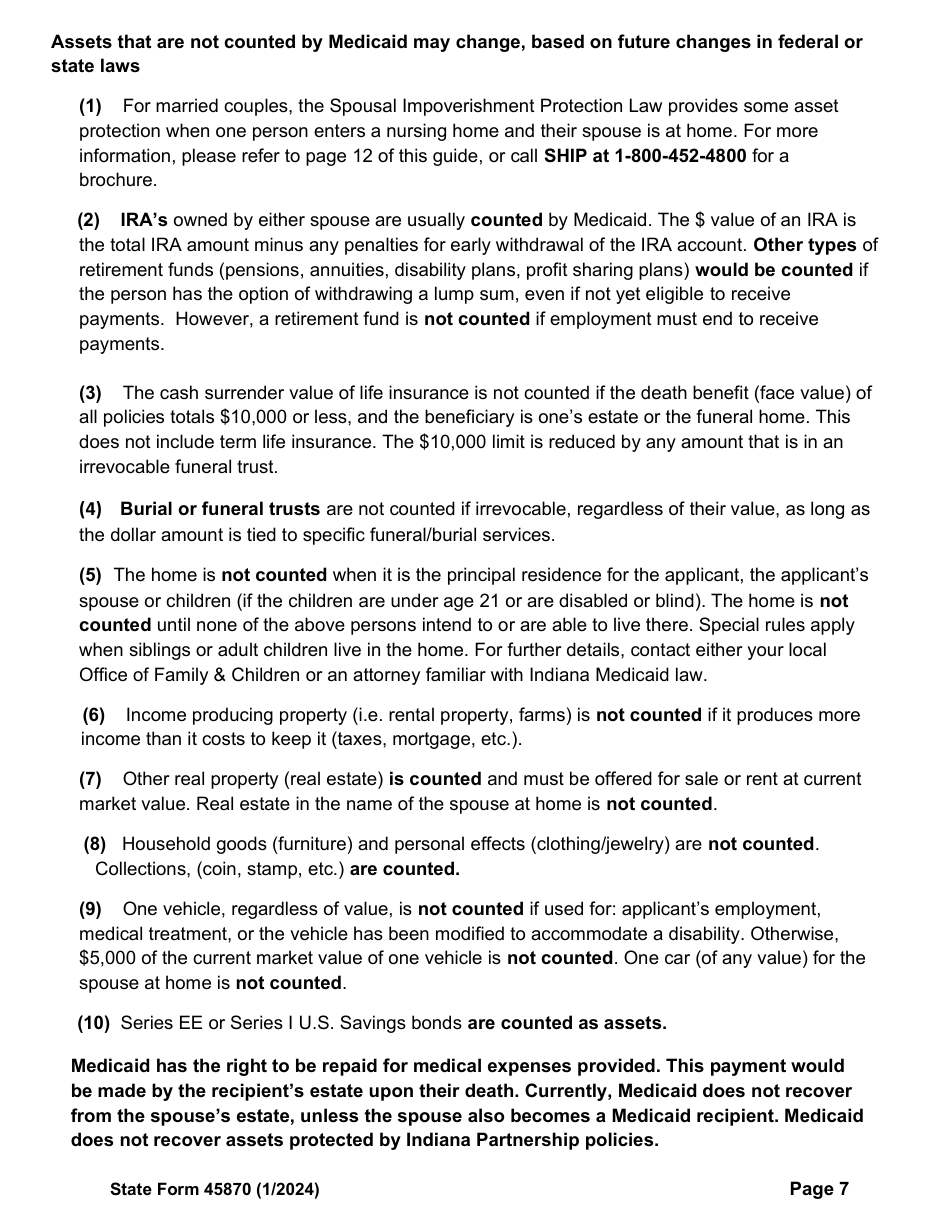 State Form 45870 Self-assessment Guide for Long Term Care Insurance - Indiana, Page 9