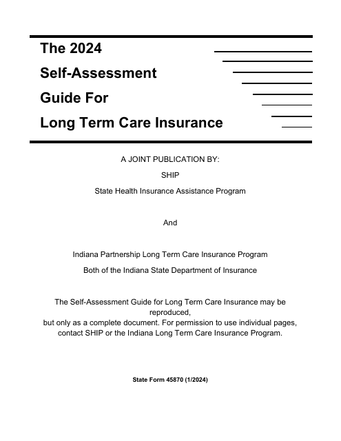 State Form 45870 Self-assessment Guide for Long Term Care Insurance - Indiana, 2024