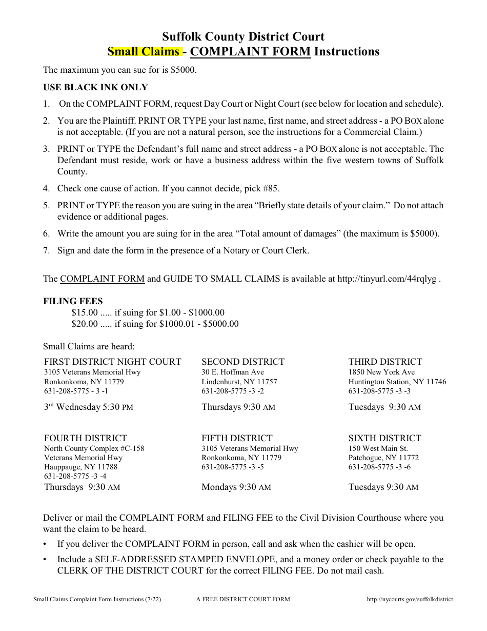 Form DC-283 Complaint Form - Suffolk County, New York, Page 3