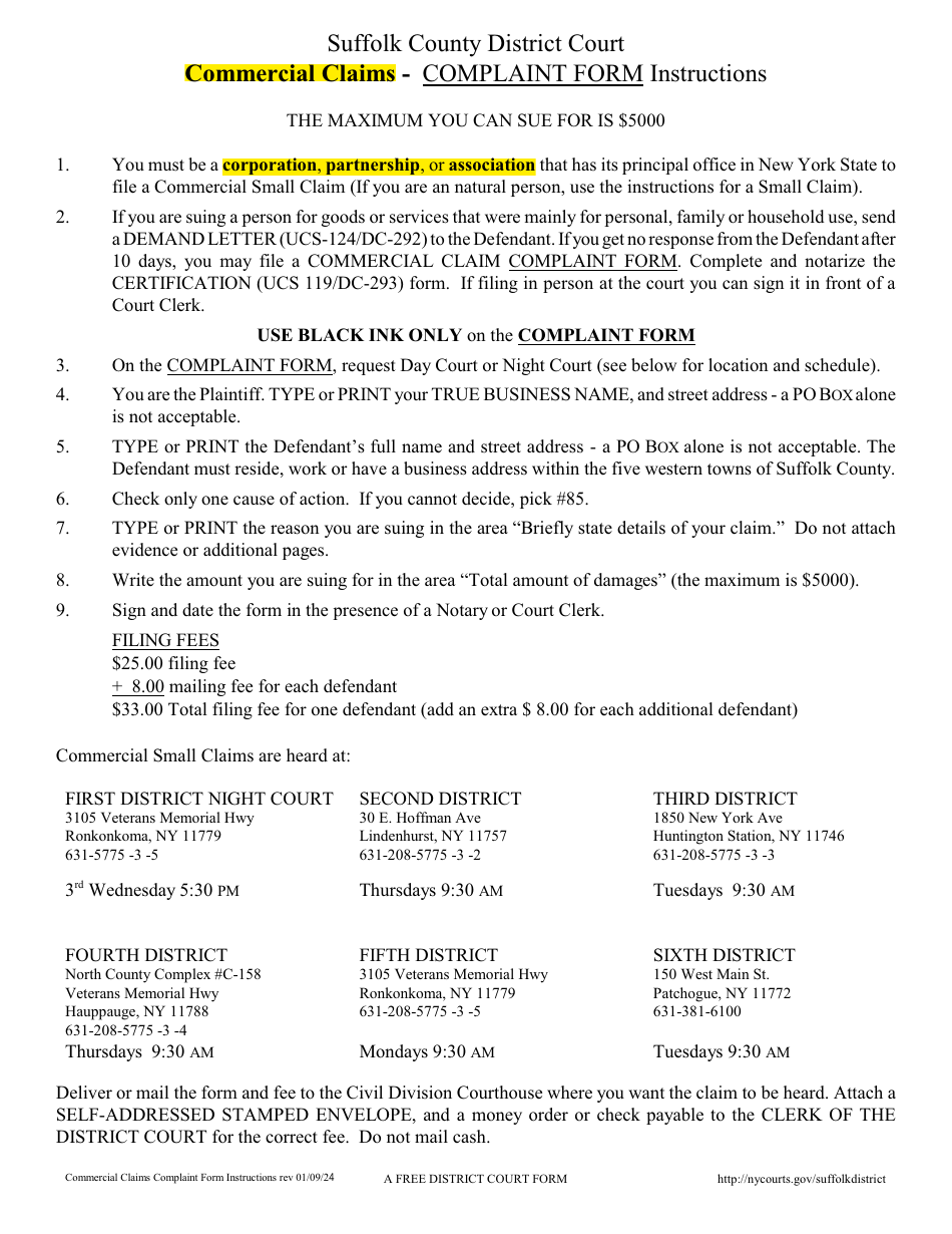 Form DC-283 Complaint Form - Suffolk County, New York, Page 4