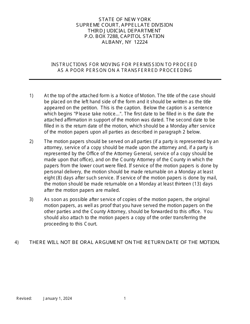 Notice of Motion for Permission to Proceed as Poor Person in Transferred Proceeding - New York, Page 1