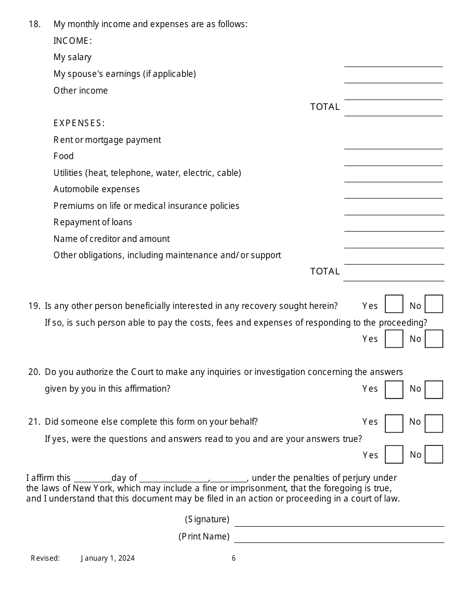 Notice of Motion for Permission to Proceed as Poor Person in Transferred Proceeding - New York, Page 6