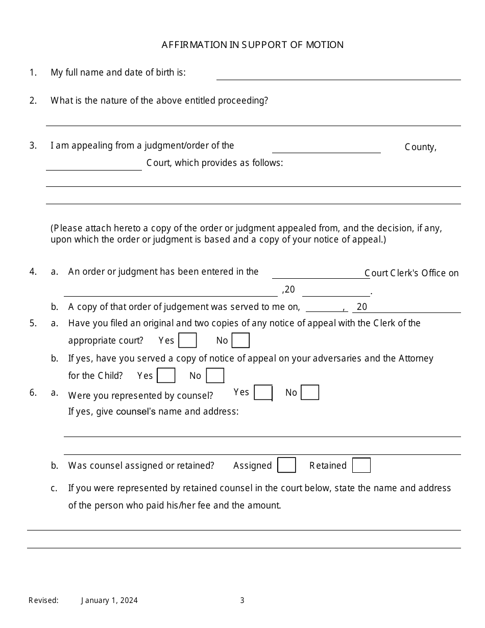 Notice of Motion by Appellant for Permission to Proceed as a Poor Person / Assignment of Counsel on Appeal of an Order of Family Court - New York, Page 3