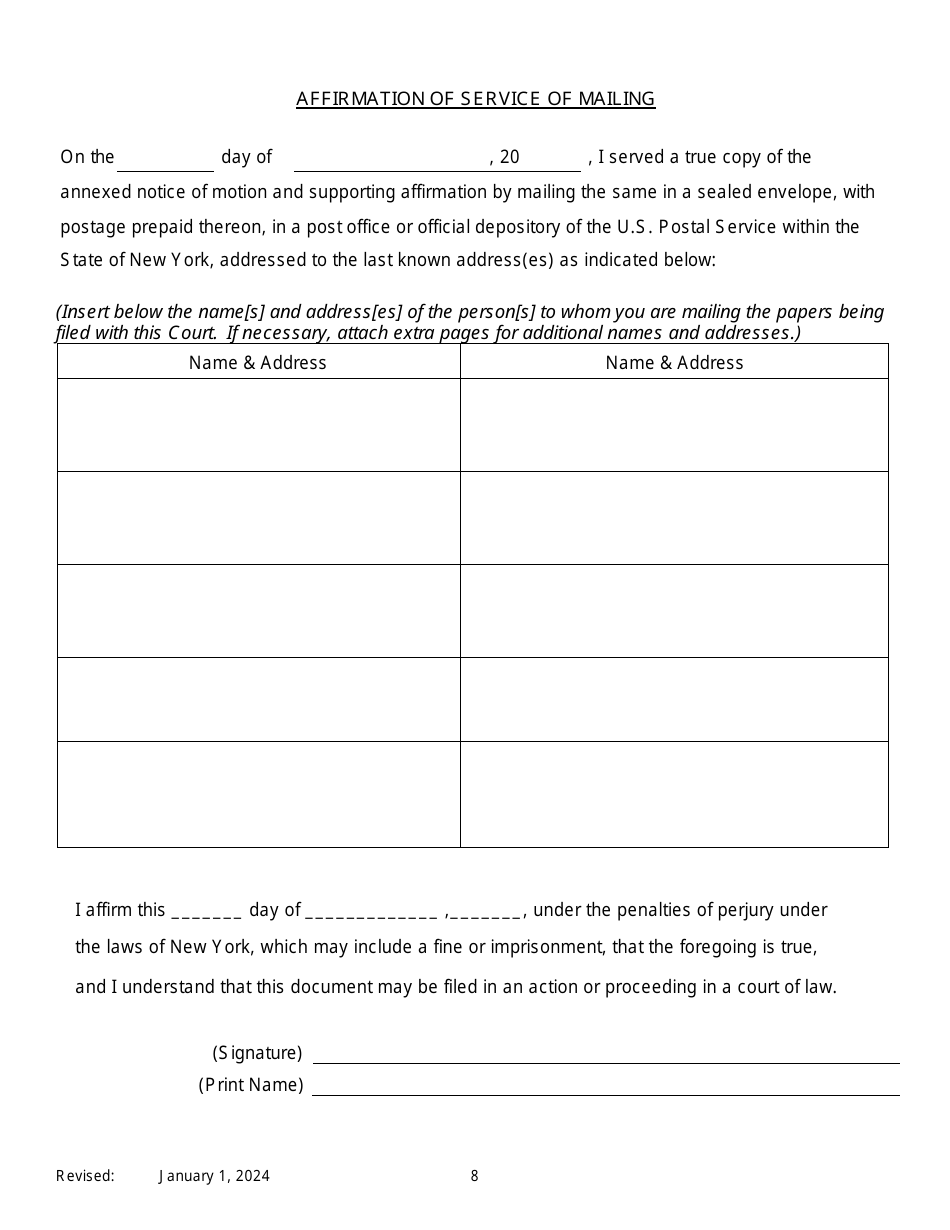 Notice of Motion by Appellant for Permission to Proceed as a Poor Person / Assignment of Counsel on Appeal of an Order of Family Court - New York, Page 8