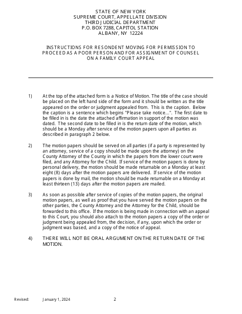 Notice of Motion by Respondent for Permission to Proceed as a Poor Person/Assignment of Counsel on Appeal of an Order of Family Court - New York