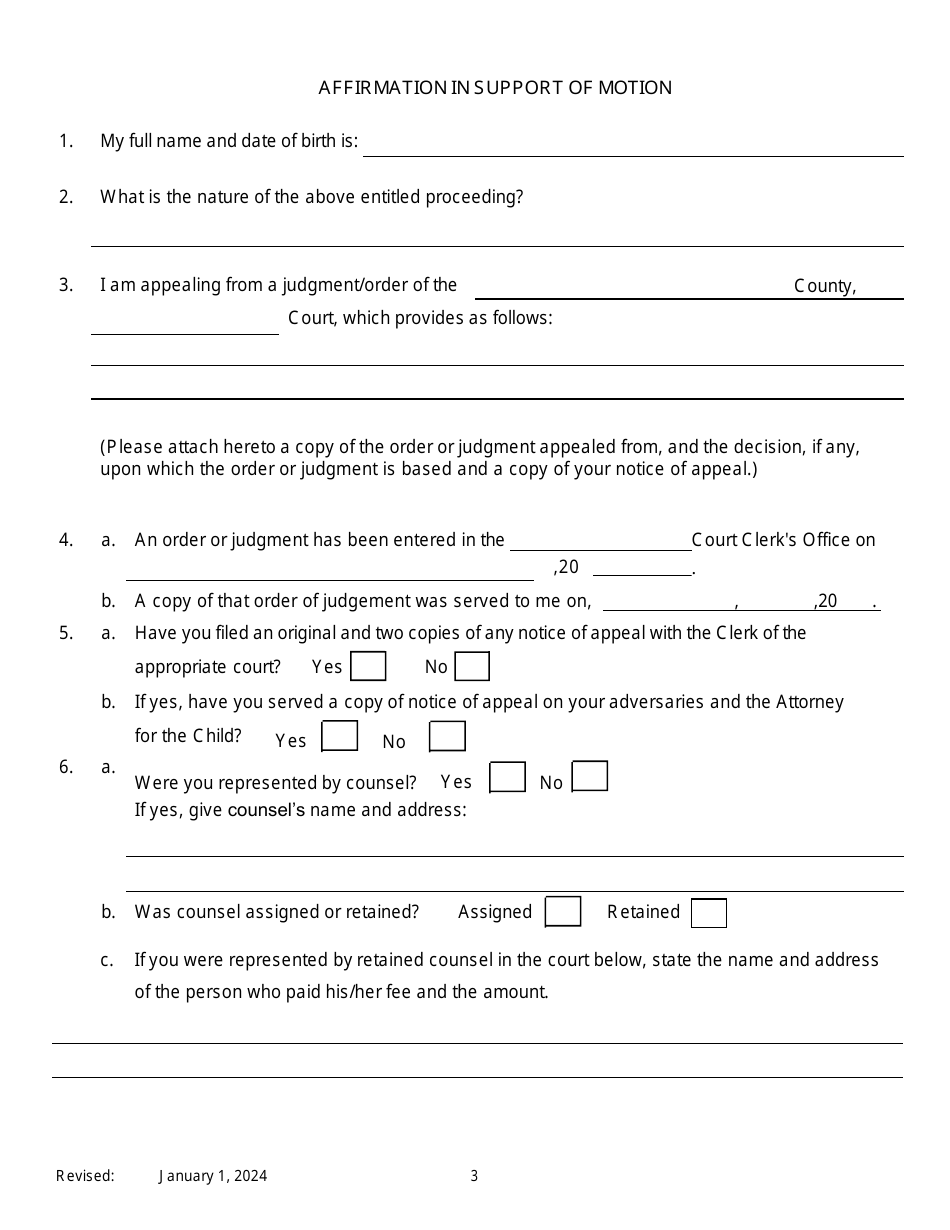 Notice of Motion by Respondent for Permission to Proceed as a Poor Person / Assignment of Counsel on Appeal of an Order of Family Court - New York, Page 3
