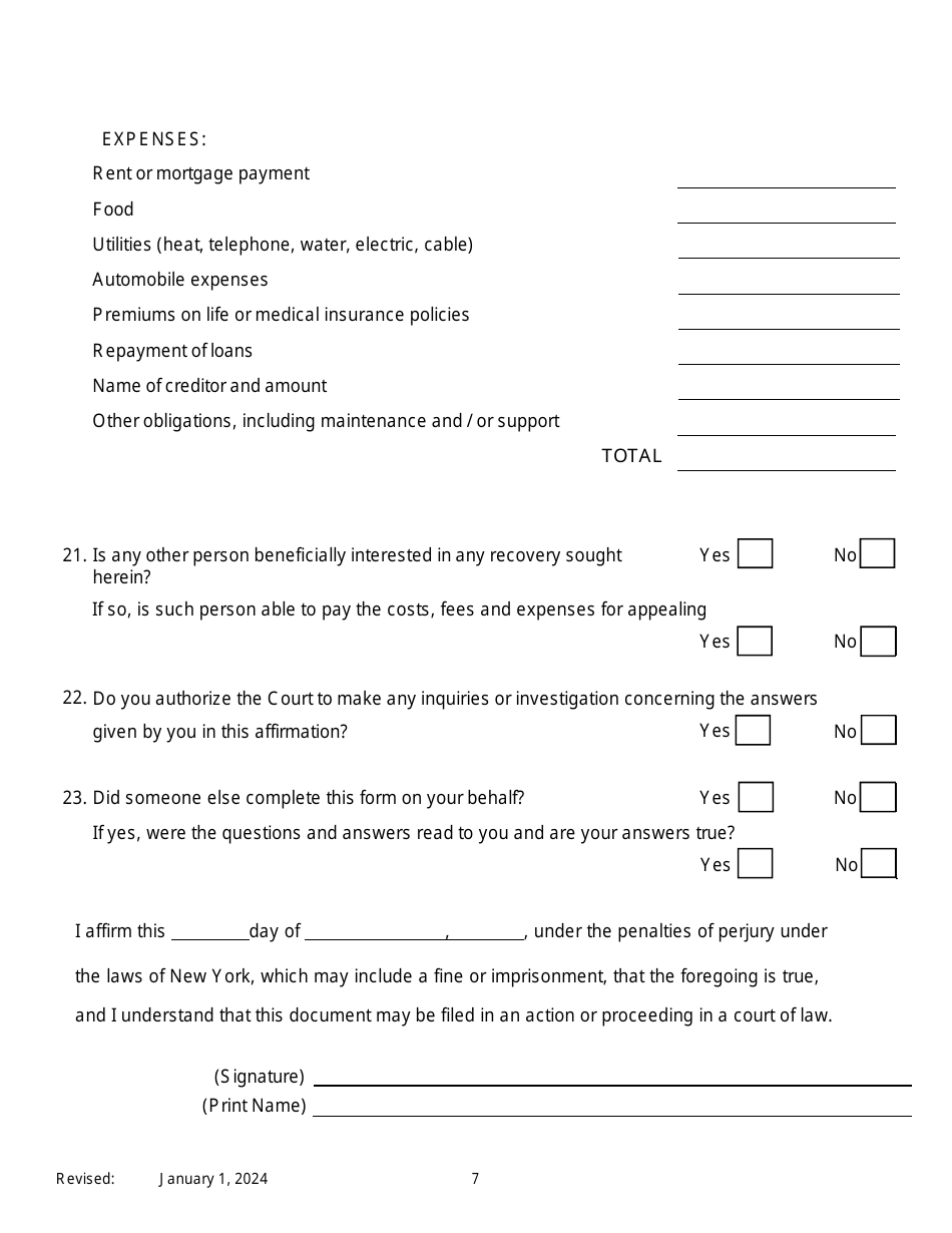 Notice of Motion by Respondent for Permission to Proceed as a Poor Person / Assignment of Counsel on Appeal of an Order of Family Court - New York, Page 7