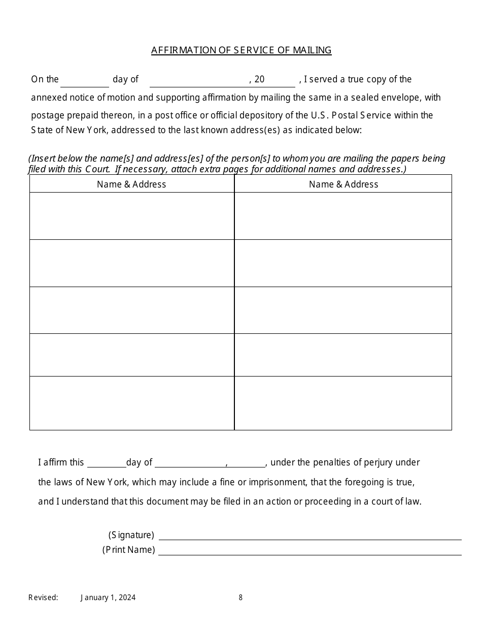 Notice of Motion by Respondent for Permission to Proceed as a Poor Person / Assignment of Counsel on Appeal of an Order of Family Court - New York, Page 8