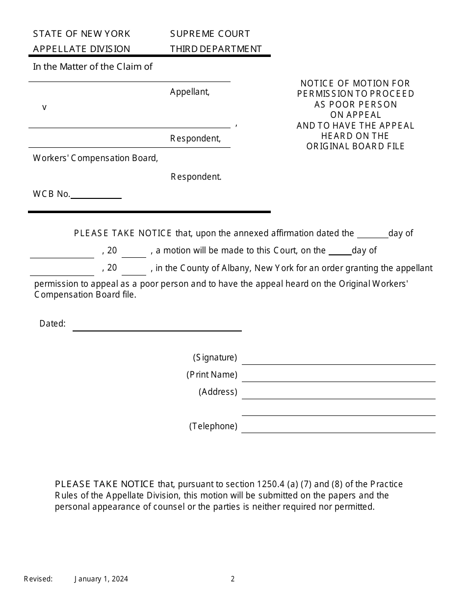 Notice of Motion for Permission to Proceed as Poor Person on Appeal and to Have the Appeal Heard on the Original Board File - New York, Page 2