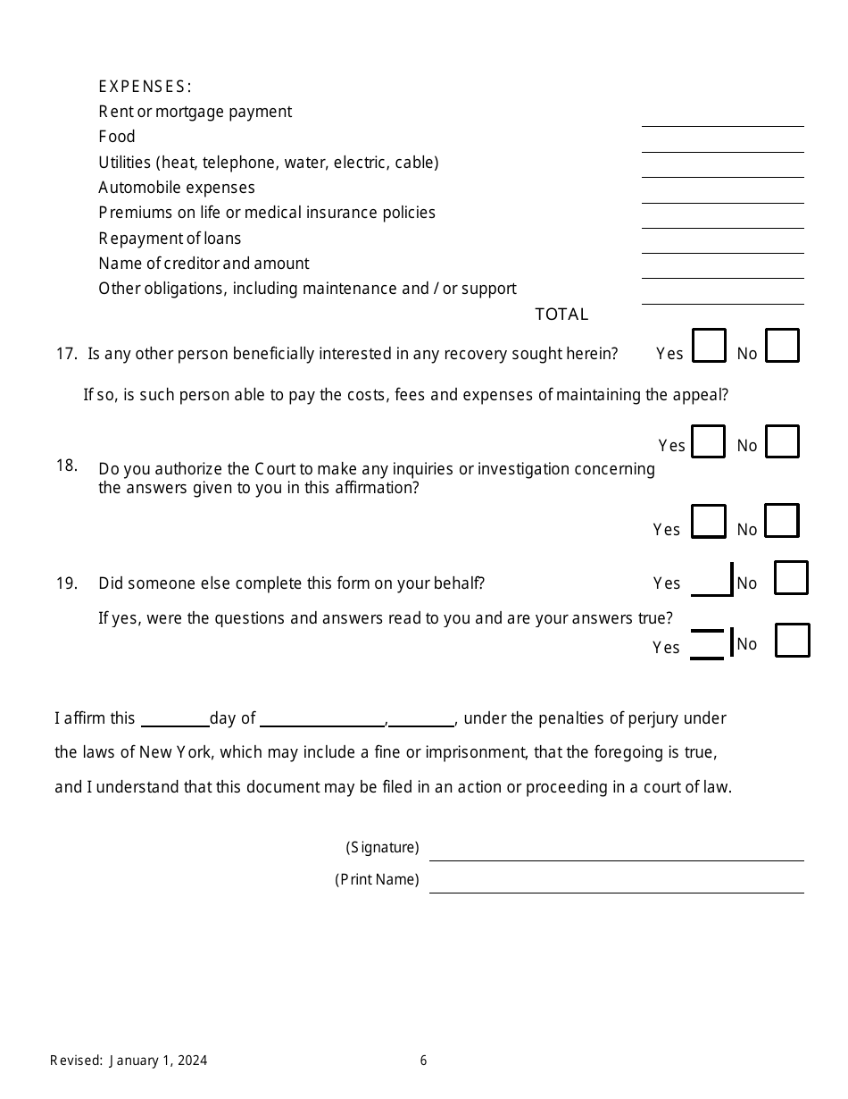 Notice of Motion for Permission to Proceed as Poor Person on Appeal and to Have the Appeal Heard on the Original Board File - New York, Page 6