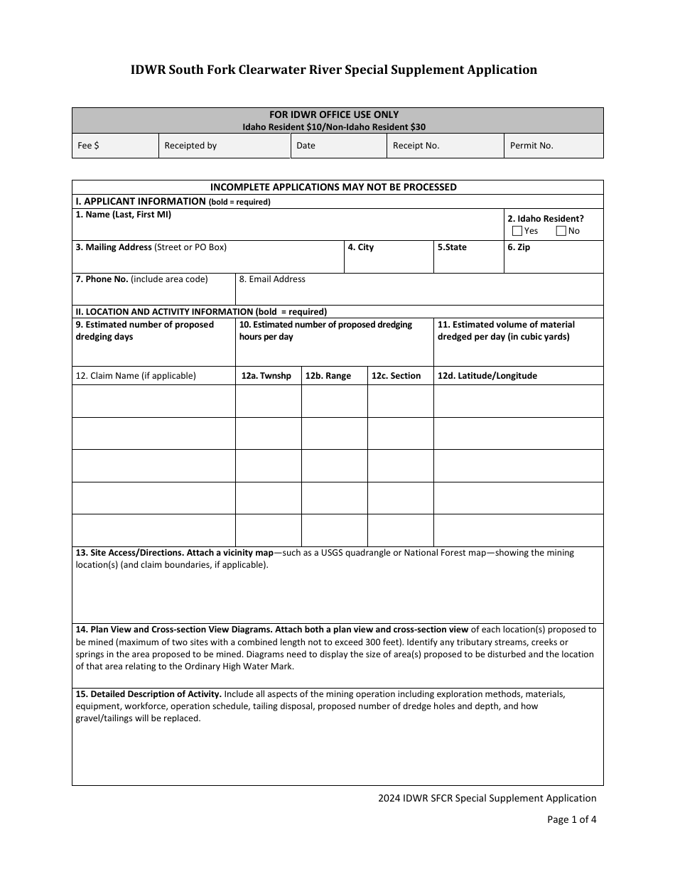 Idwr South Fork Clearwater River Special Supplement Application - Idaho, Page 3