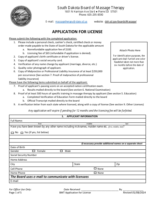 Application for License - South Dakota Download Pdf