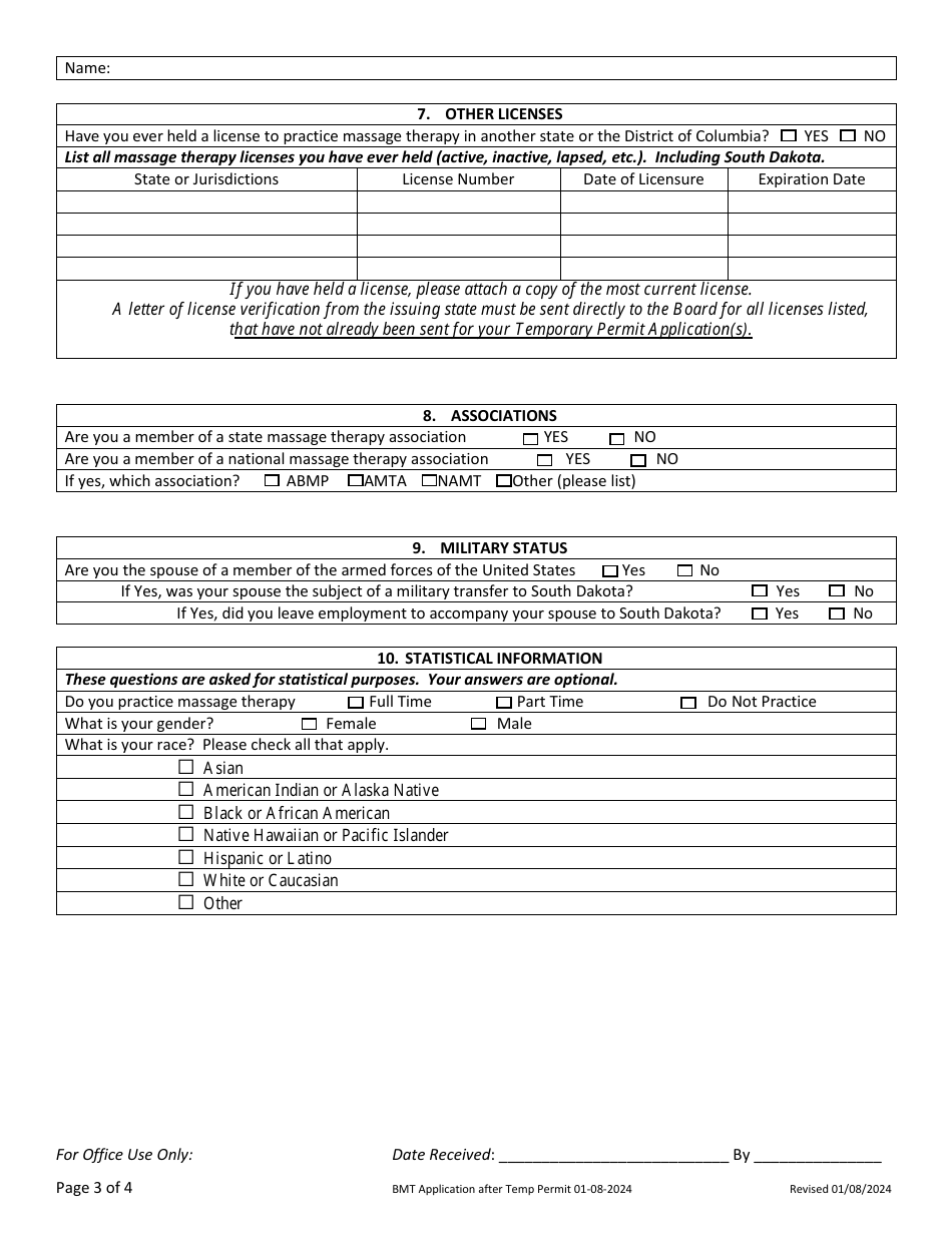 Application for License - After Temporary Permit(S) - South Dakota, Page 3