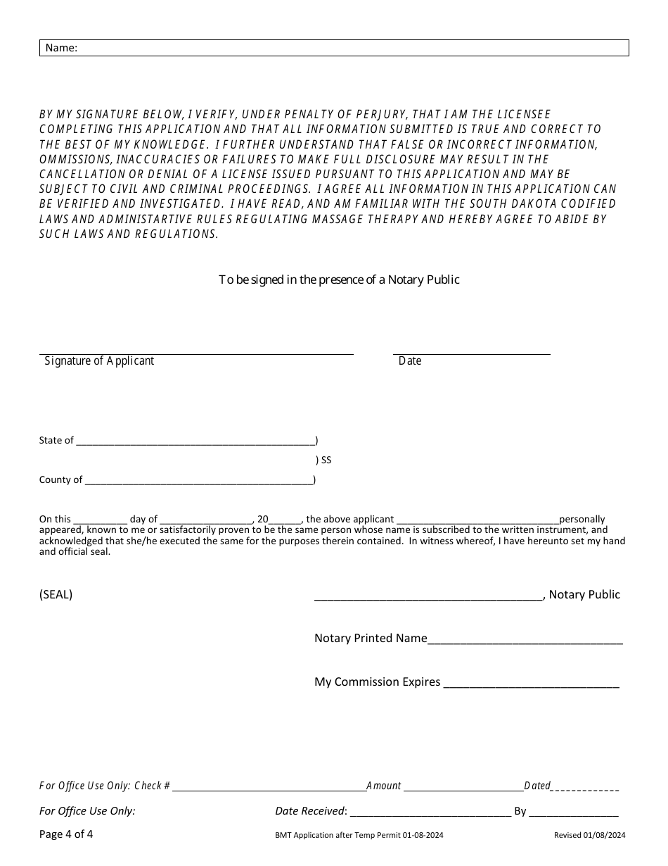 Application for License - After Temporary Permit(S) - South Dakota, Page 4