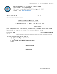 Document preview: Application for Change of Name for an Adult - Order for Change of Name - Washington, D.C.