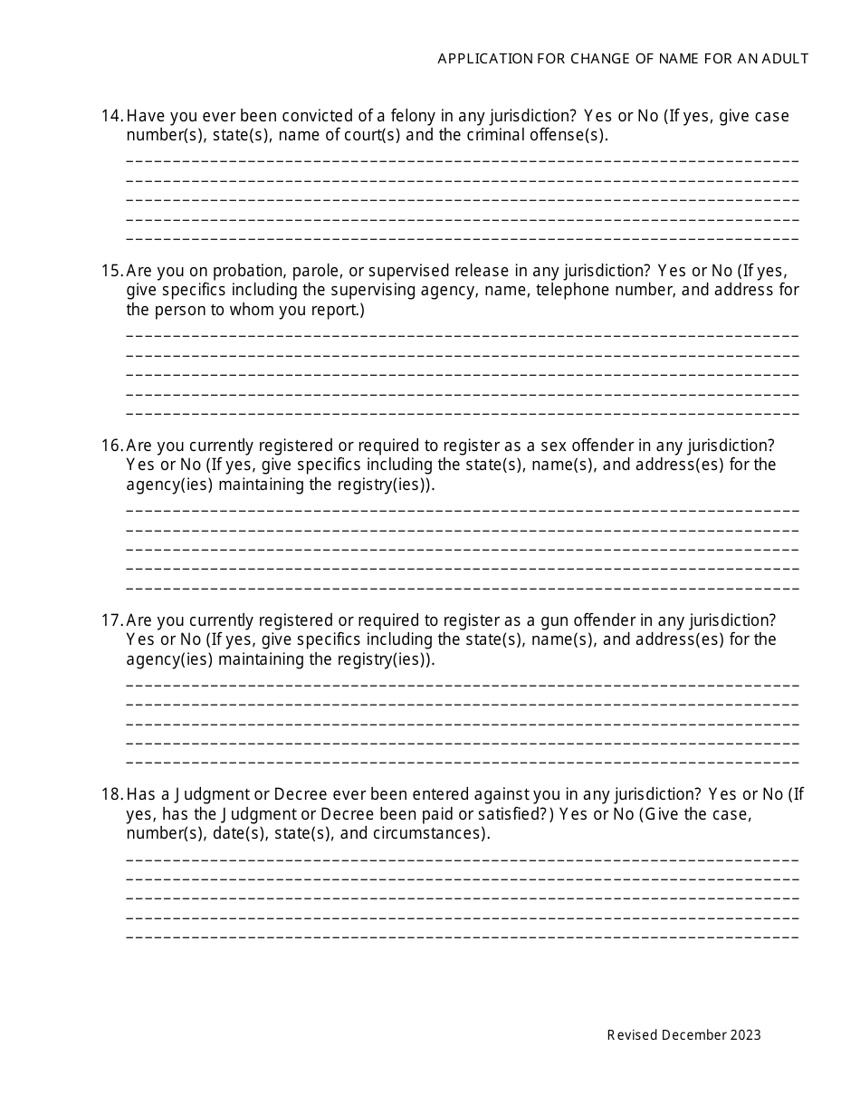 Application for Change of Name of an Adult - Washington, D.C., Page 3