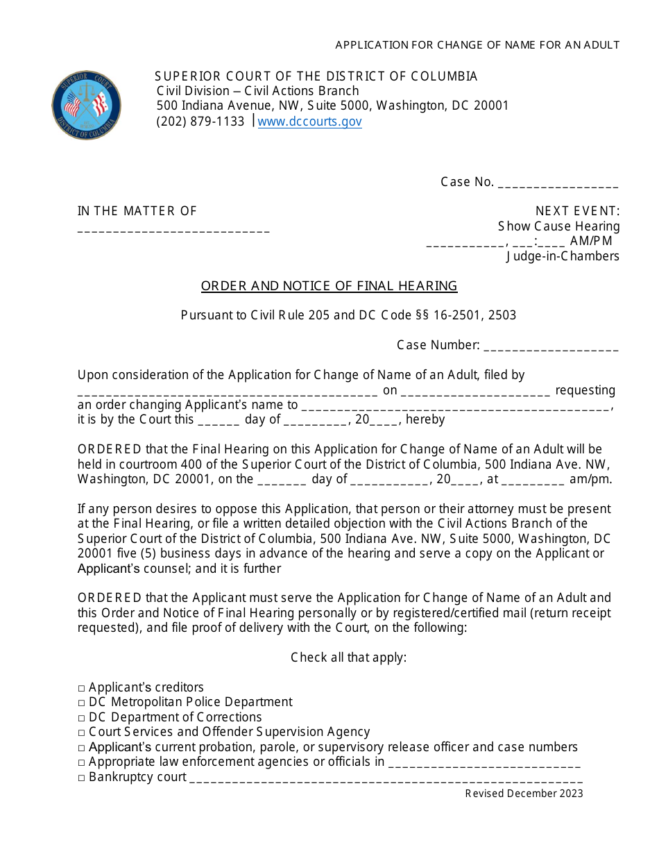 Application for Change of Name for an Adult - Full Application - Washington, D.C., Page 10