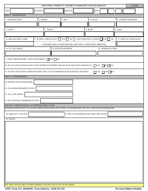 AFSC Form 231  Printable Pdf