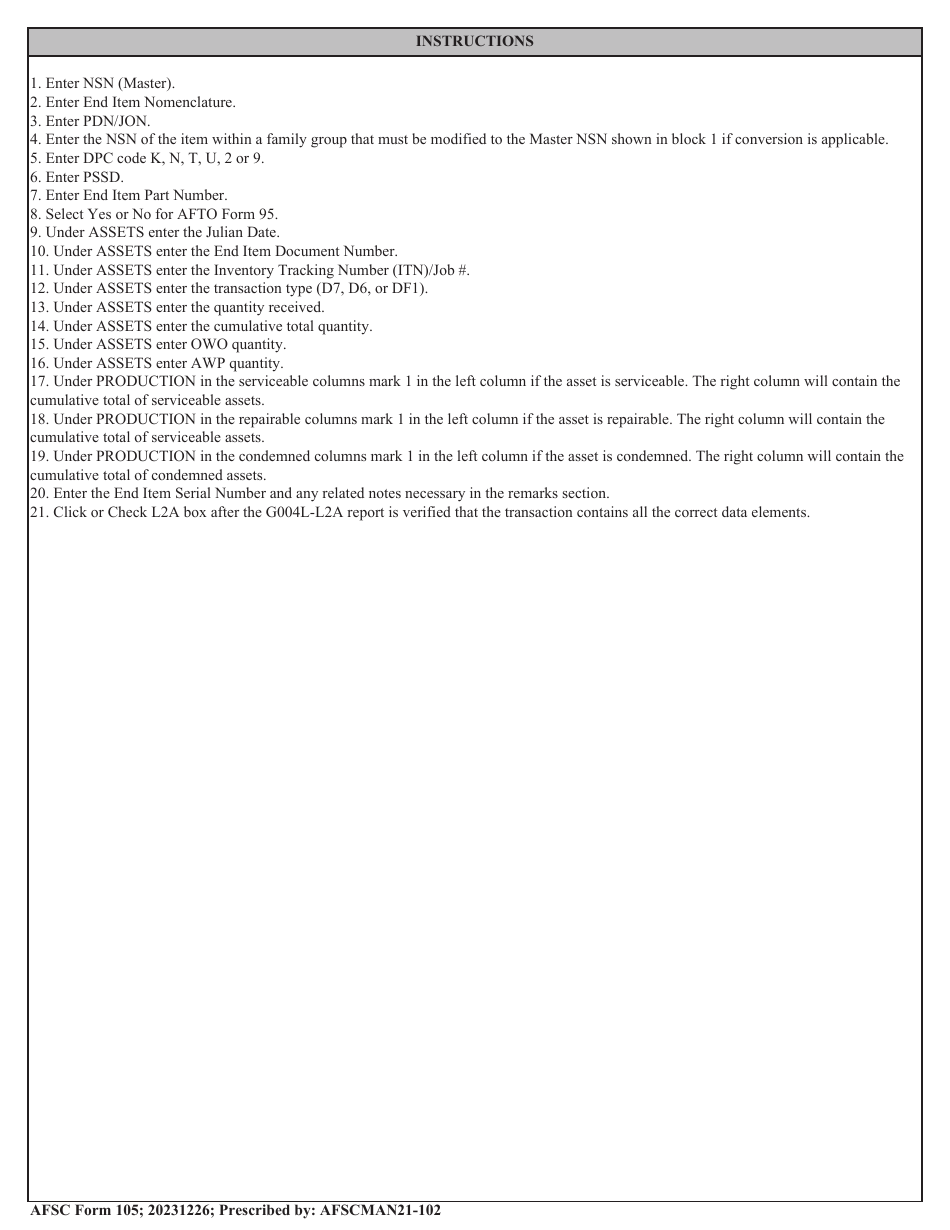 AFSC Form 105 Workload Record, Page 3