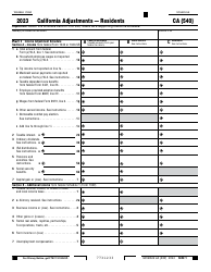Document preview: Form 540 Schedule CA California Adjustments - Residents - California, 2023
