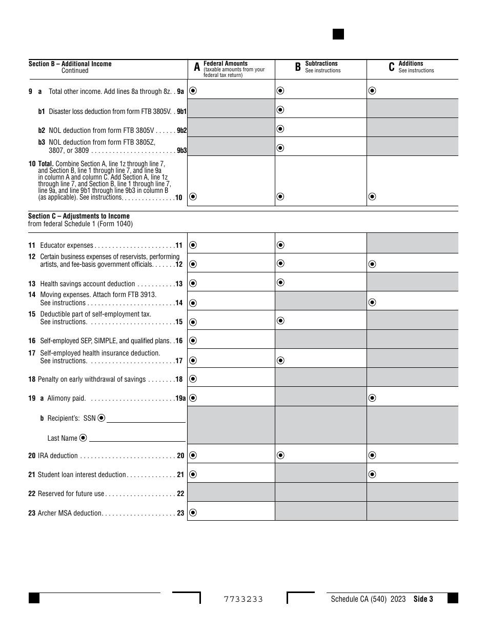 Form 540 Schedule CA Download Fillable PDF or Fill Online California
