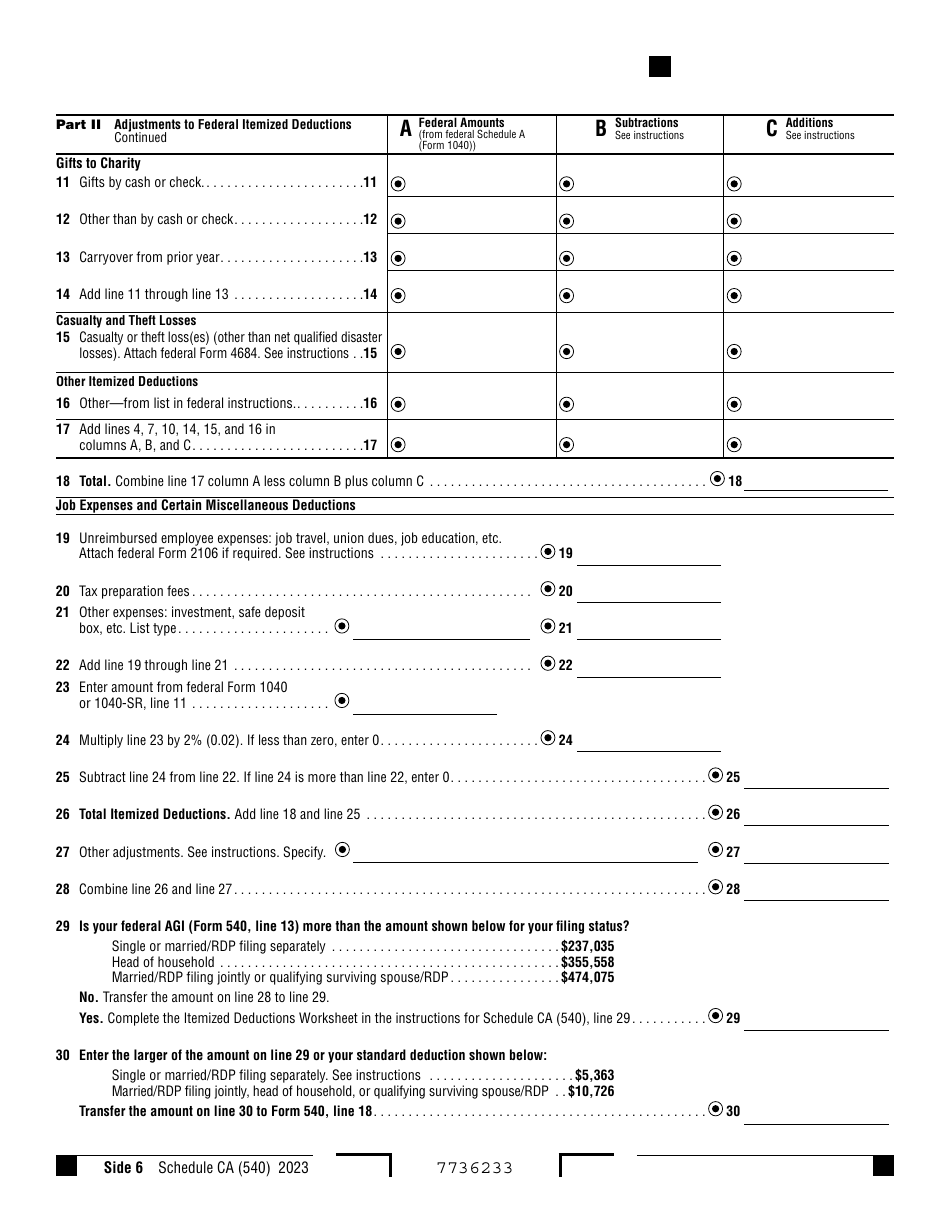 Form 540 Schedule CA Download Fillable PDF or Fill Online California