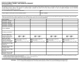 Form DOT TR-0168 Encroachment Permit Tree Removal Request - California