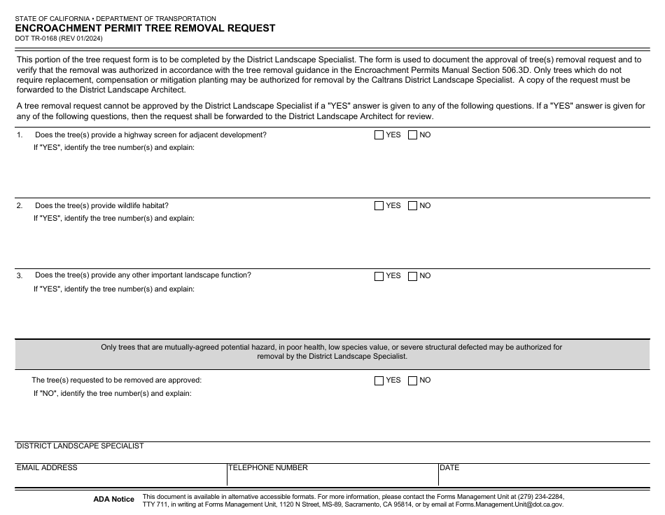 Form DOT TR-0168 Encroachment Permit Tree Removal Request - California, Page 3