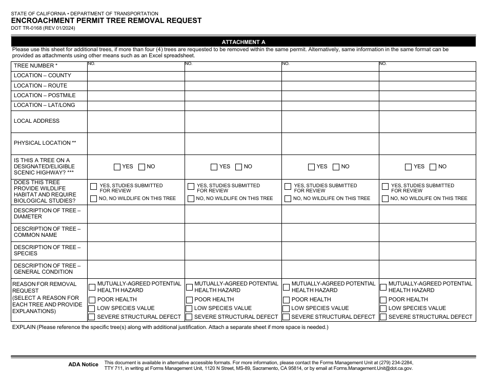 Form DOT TR-0168 Encroachment Permit Tree Removal Request - California, Page 4
