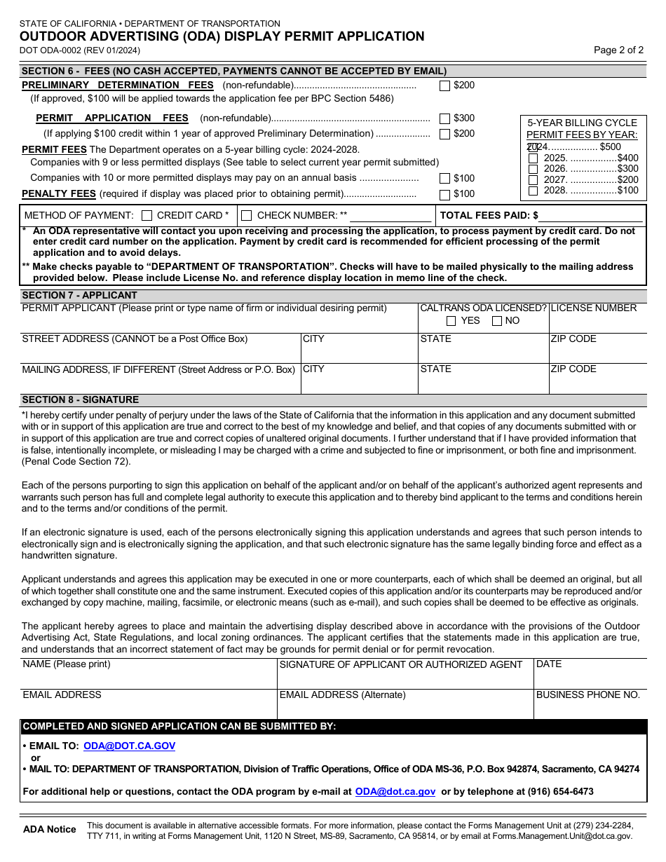 Form DOT ODA-0002 Download Fillable PDF or Fill Online Outdoor ...