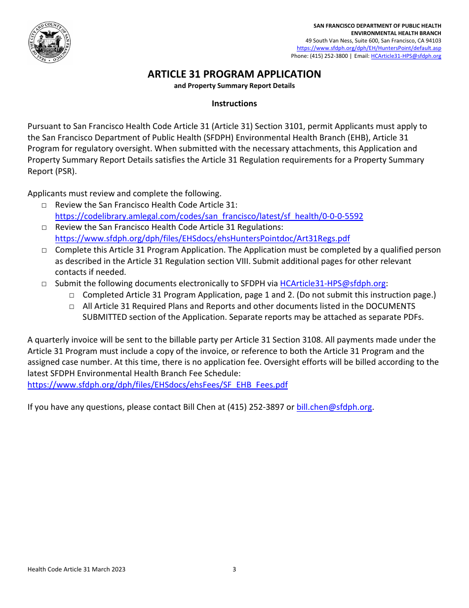 Article 31 Program Application and Property Summary Report Details - City and County of San Francisco, California, Page 3