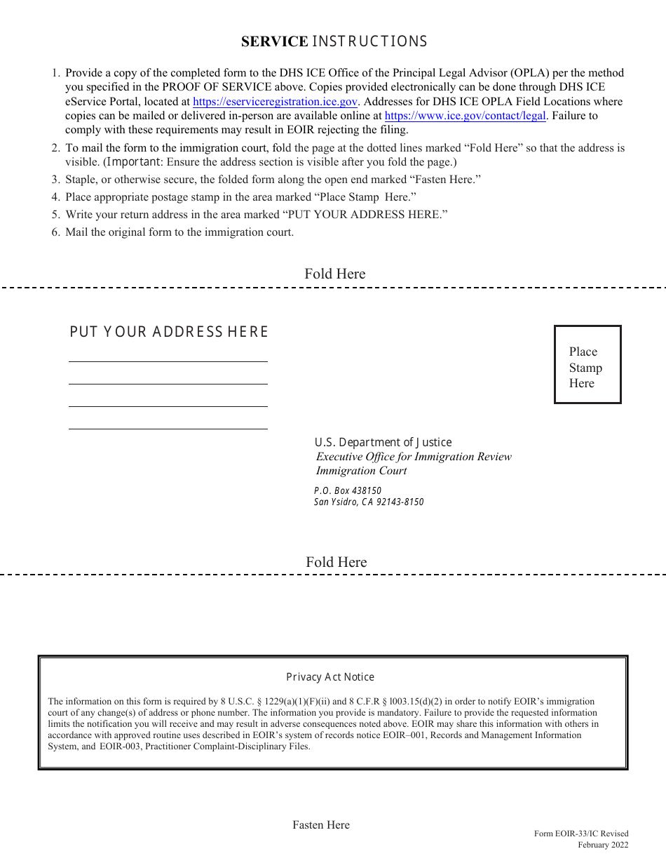 Form EOIR-33 / IC Change of Address / Contact Information Form - Otay Mesa, California, Page 2