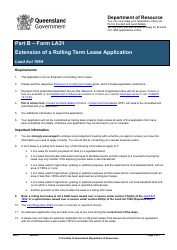 Form LA31 Part B Extension of a Rolling Term Lease Application - Queensland, Australia