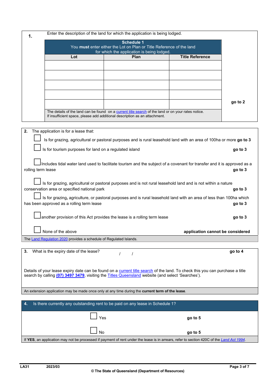 Form LA31 Part B Extension of a Rolling Term Lease Application - Queensland, Australia, Page 3