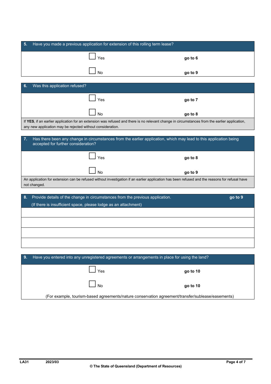 Form LA31 Part B Extension of a Rolling Term Lease Application - Queensland, Australia, Page 4