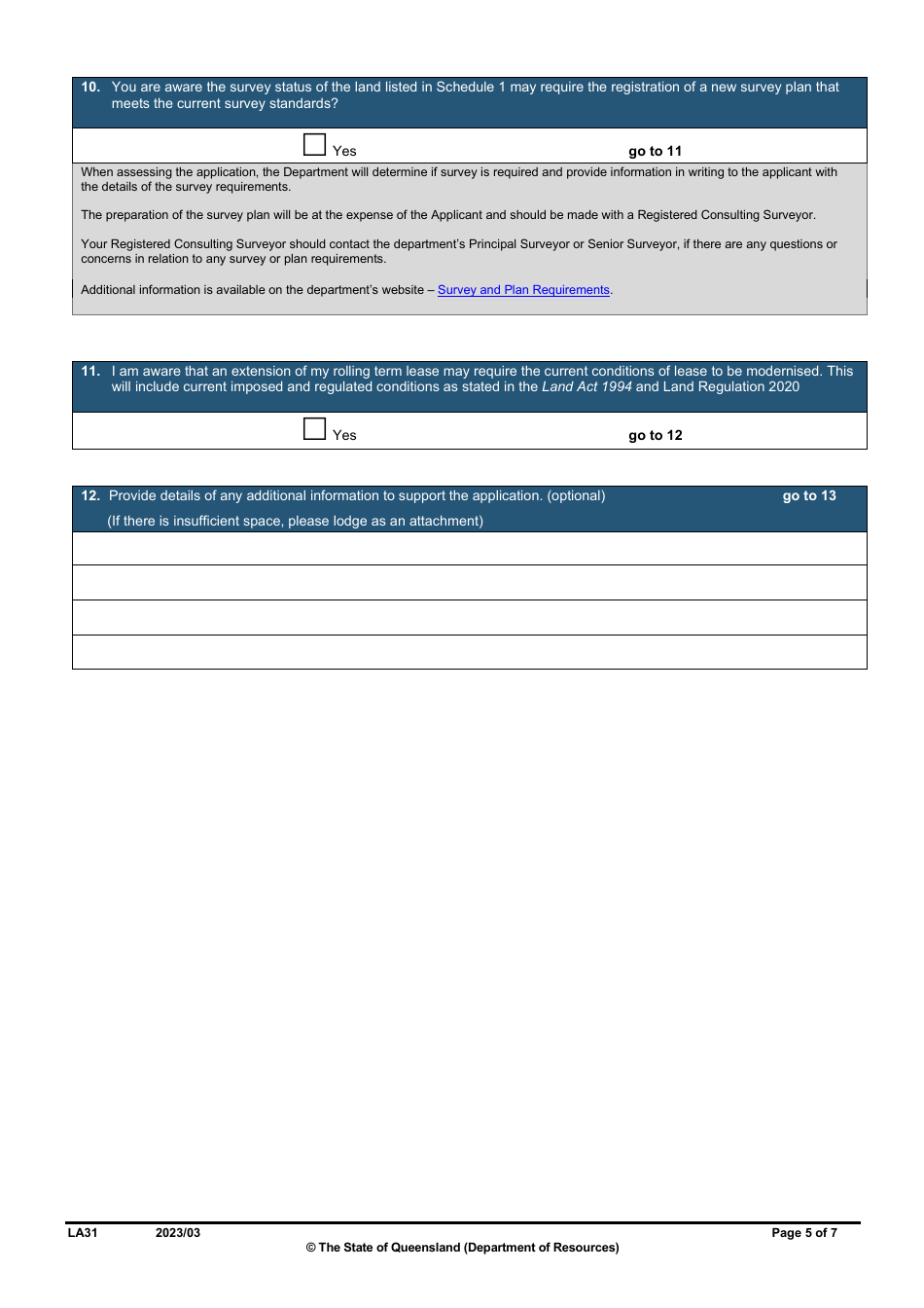 Form LA31 Part B Extension of a Rolling Term Lease Application - Queensland, Australia, Page 5