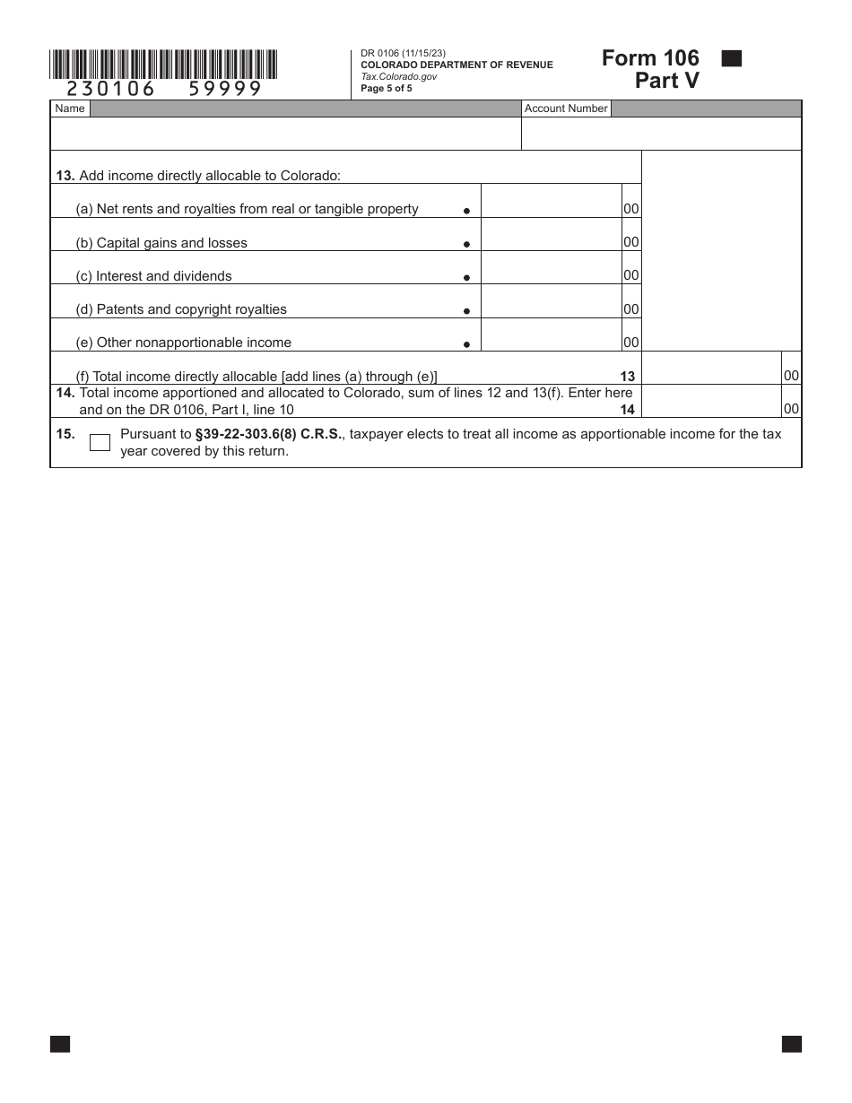 Form DR0106 Colorado Partnership and S Corporation and Composite Nonresident Income Tax Return - Colorado, Page 5