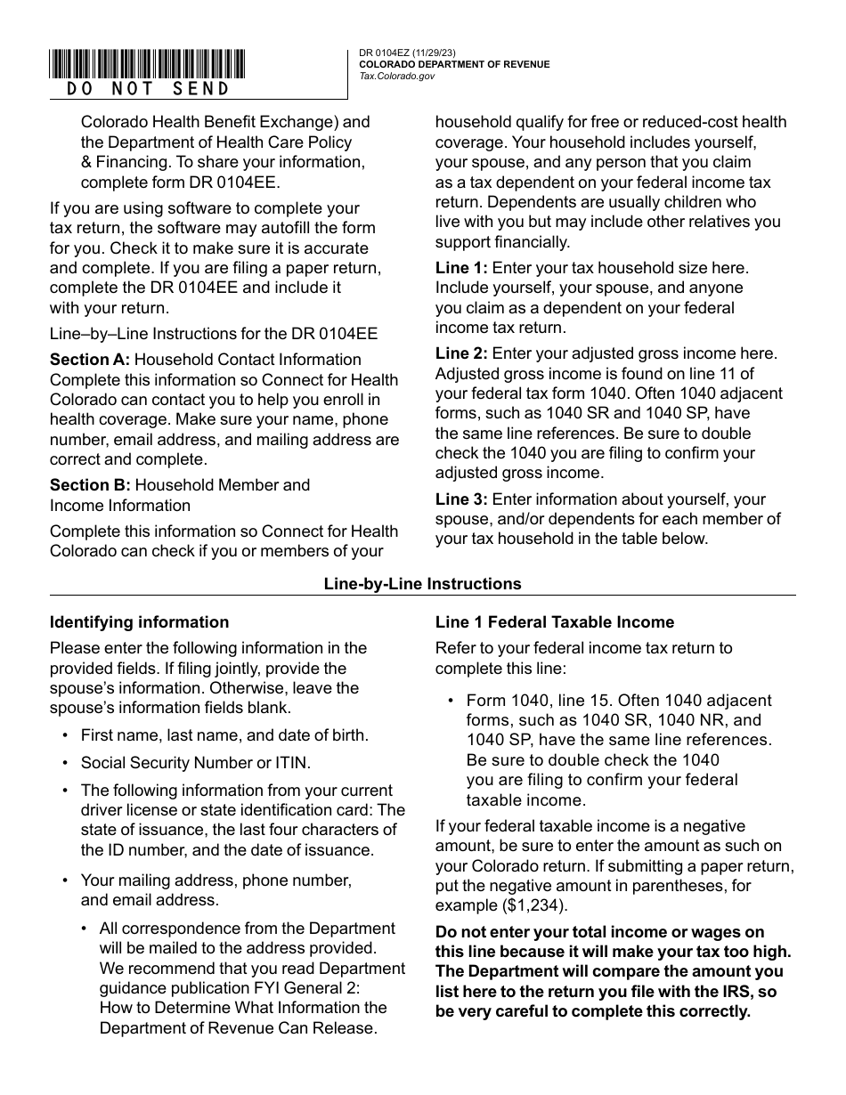 Form DR0104EZ Colorado Simplified Individual Income Tax Return - Colorado, Page 2