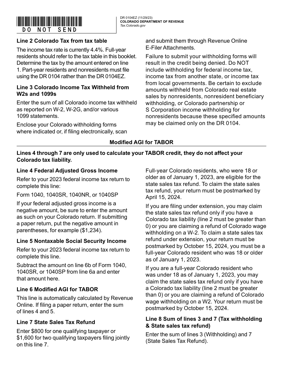 Form DR0104EZ Colorado Simplified Individual Income Tax Return - Colorado, Page 3