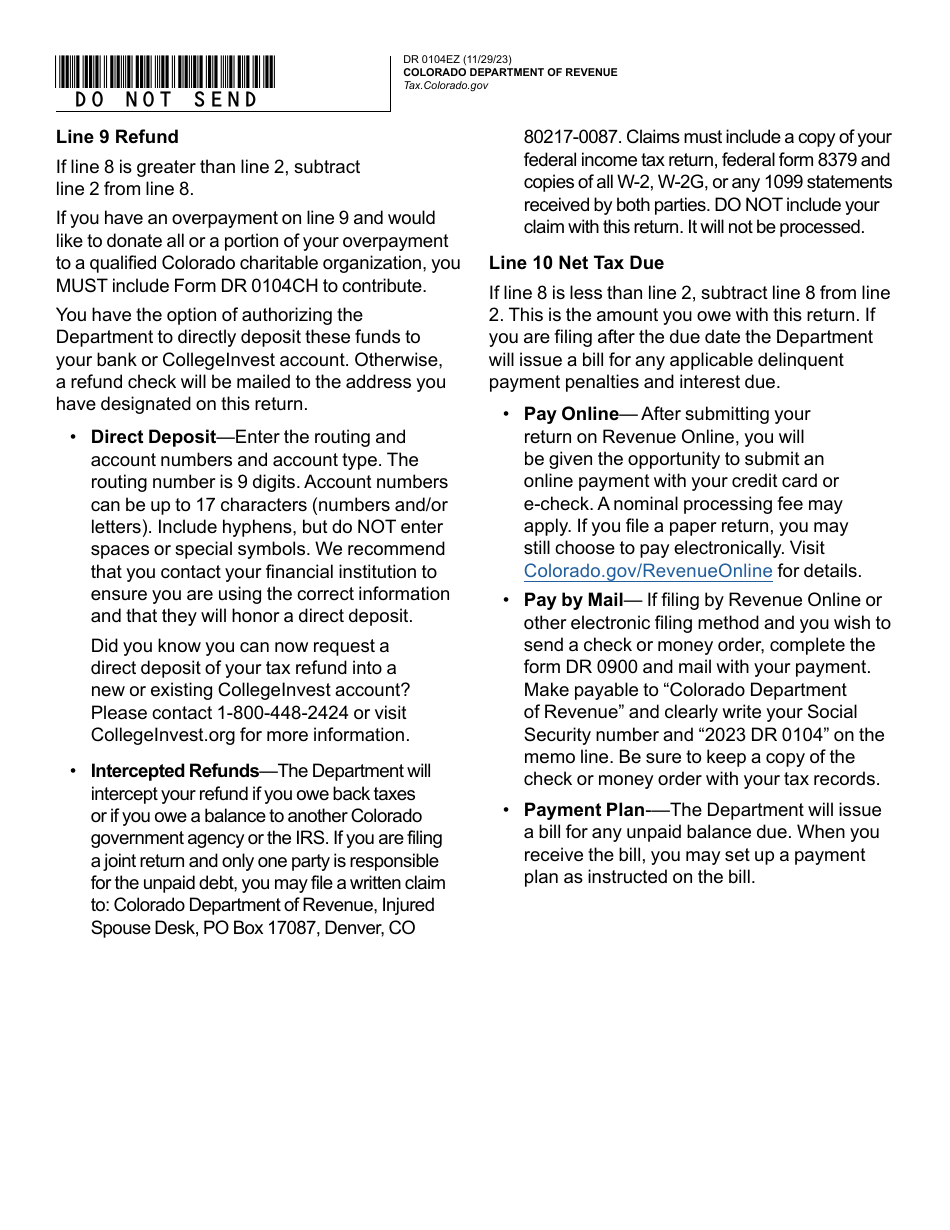 Form DR0104EZ Colorado Simplified Individual Income Tax Return - Colorado, Page 4
