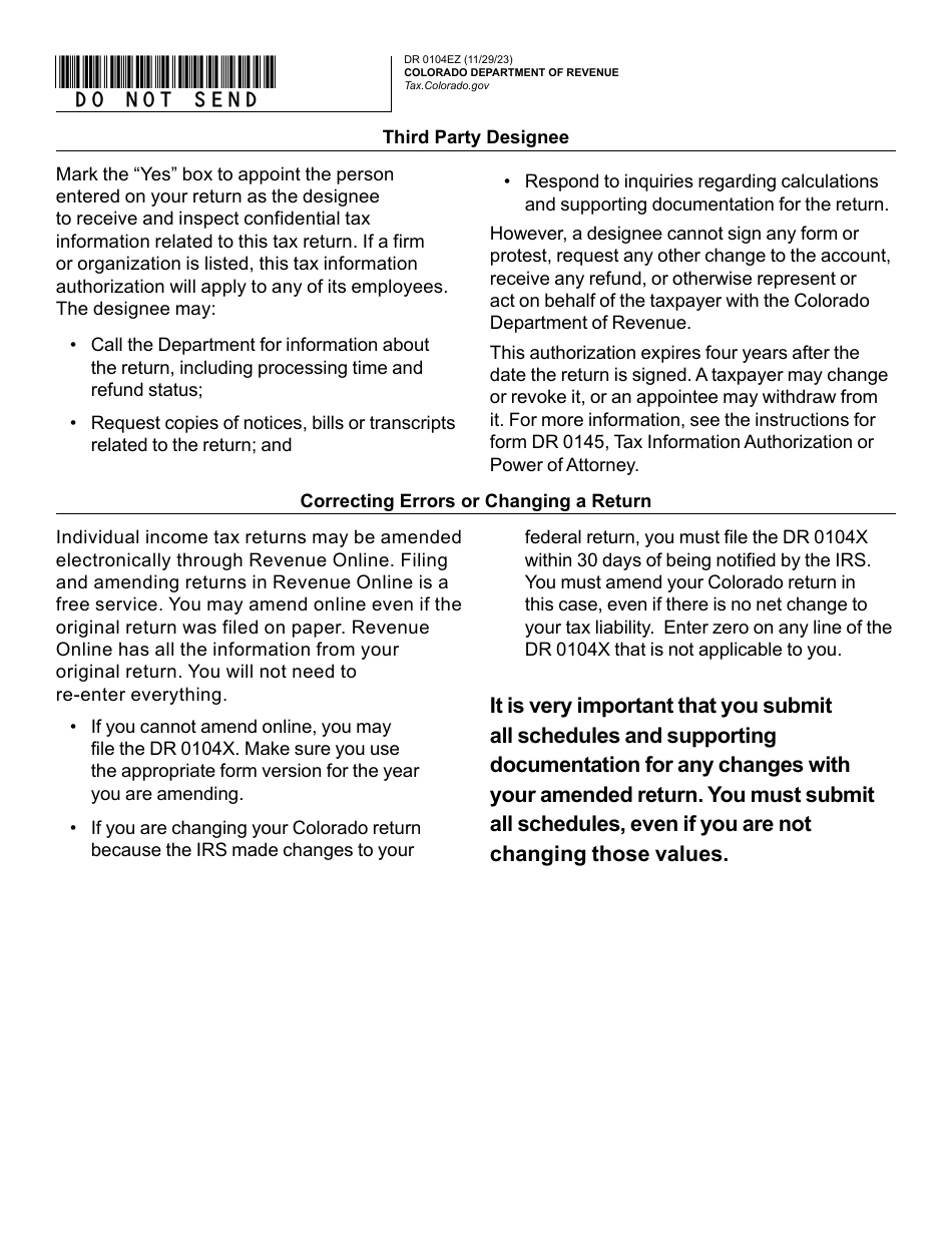 Form DR0104EZ Colorado Simplified Individual Income Tax Return - Colorado, Page 5