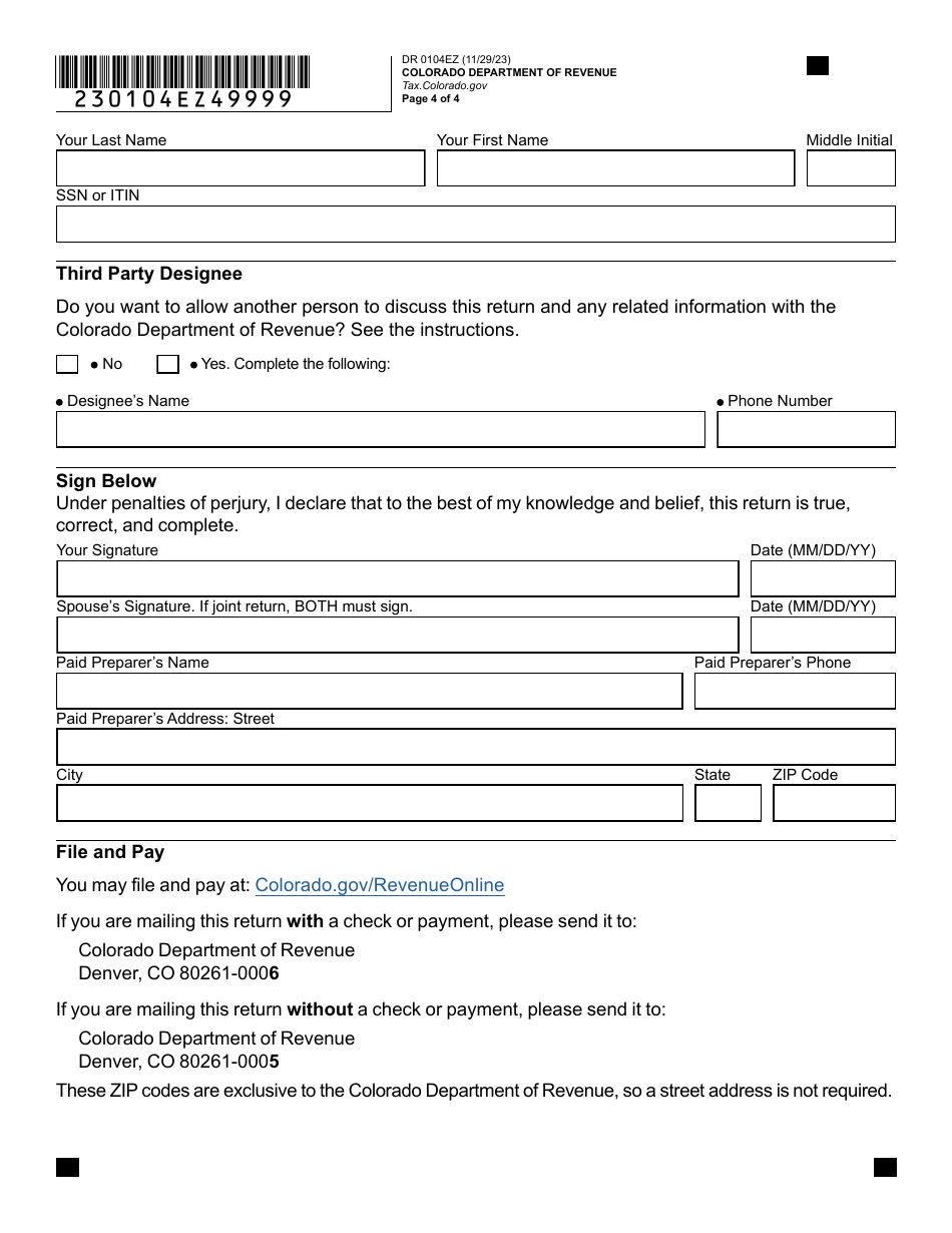 Form DR0104EZ Colorado Simplified Individual Income Tax Return - Colorado, Page 9