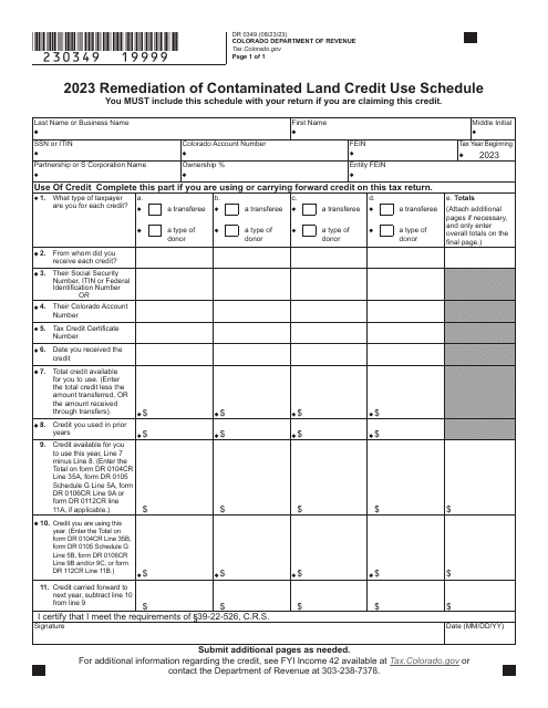 Form DR0349 Remediation of Contaminated Land Credit Use Schedule - Colorado, 2023