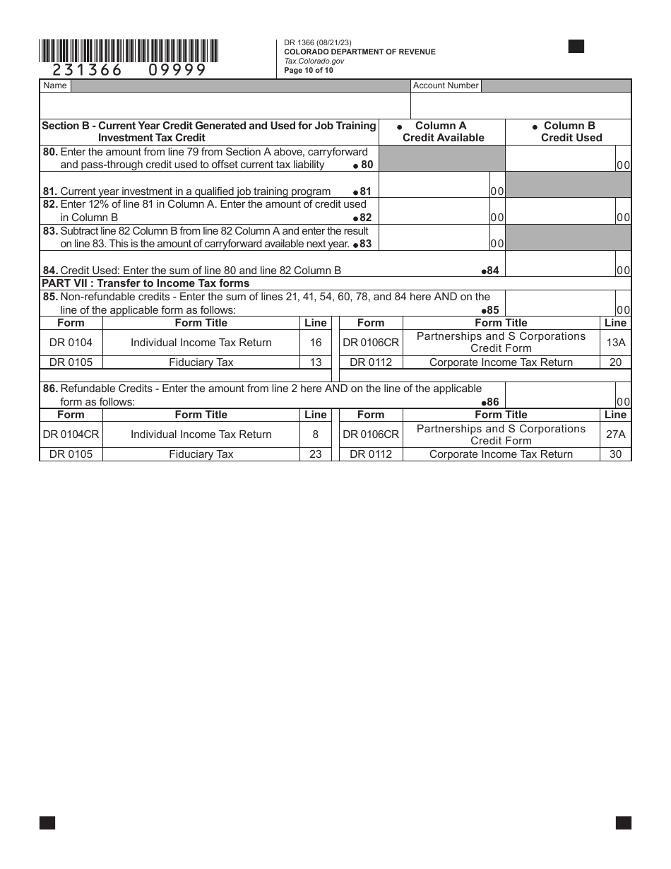 Form DR1366 Enterprise Zone Credit and Carryforward Schedule - Colorado, Page 11