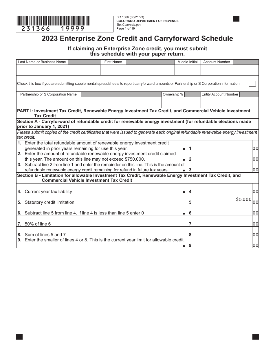Form DR1366 Enterprise Zone Credit and Carryforward Schedule - Colorado, Page 2
